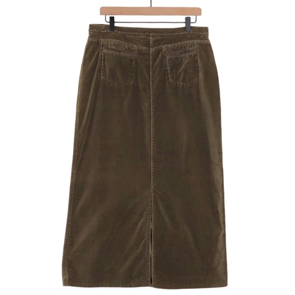 SUNDANCE Velvet Midi Skirt Sz 12 Brown Button Front 100% Cotton Casual Comfort - Picture 2 of 11